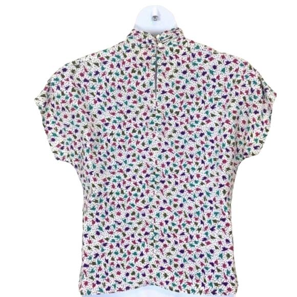 Blouse 80s Retro Secretary Career Vintage Librarian Chic High Neck Size Med - Picture 3 of 4